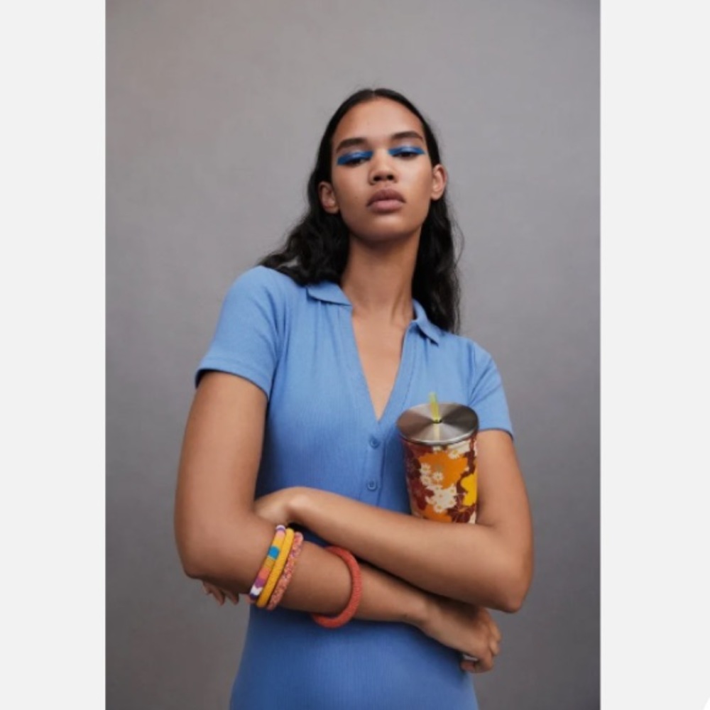 ZARA Polo Collar Short Jumpsuit Romper REF.: 3253/344 Sz L Blue